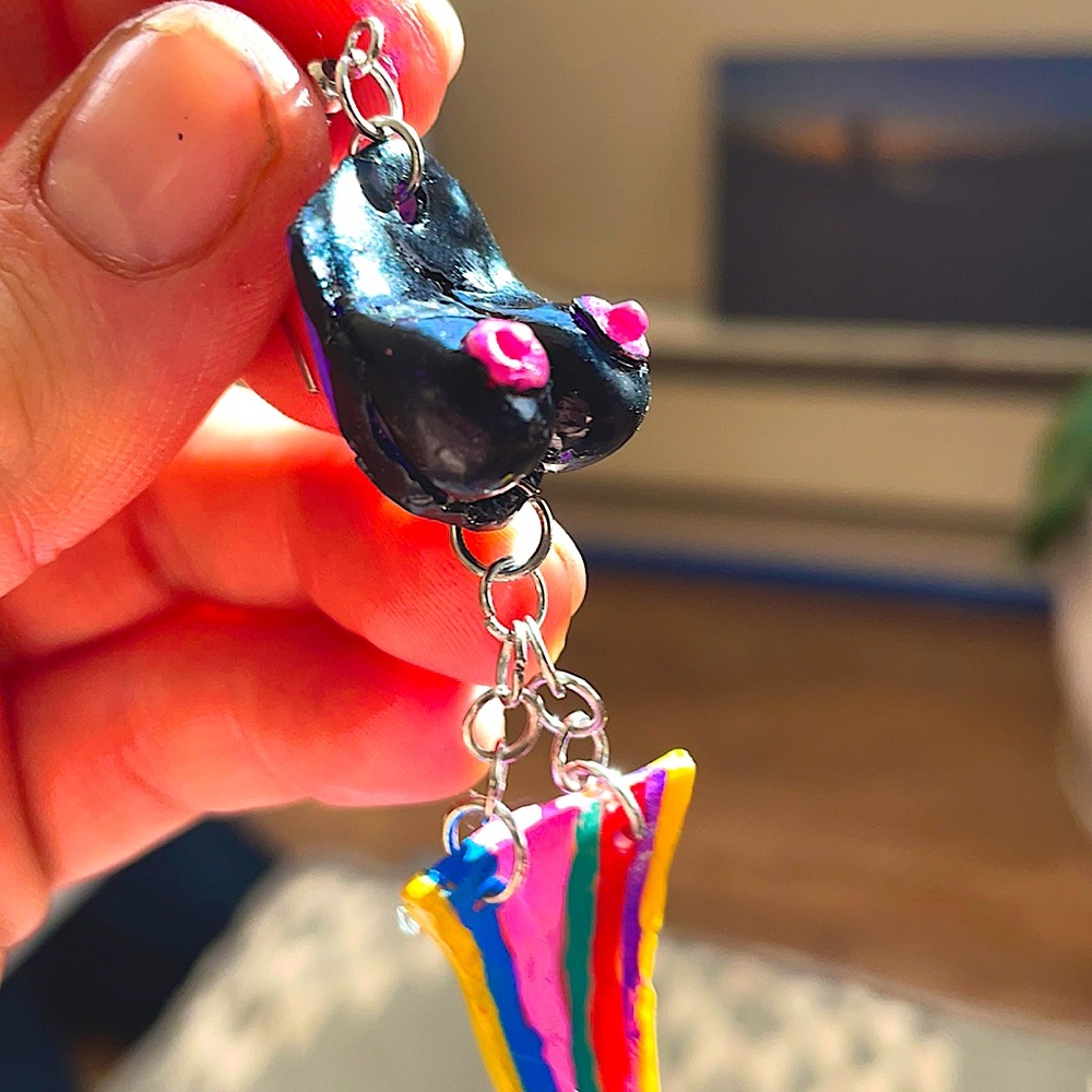 Earrings on silver chain. high sierras artist. “All shapes & Sizes”
